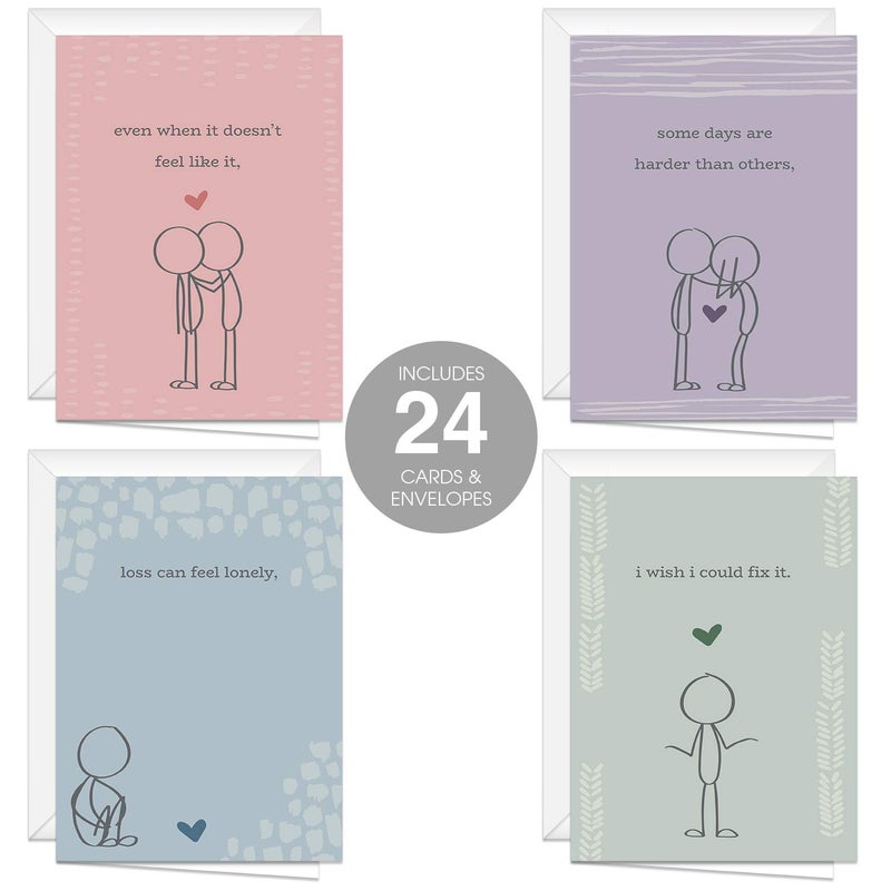 Canopy Street Retro Style Chalkboard Sympathy Card Pack / 24 Empathy Note Cards / 6 Elegant Vintage Blackboard Designs / 4 5/8" x 6 1/4" Uplifting Greeting Cards/Made In The USA - Image 2